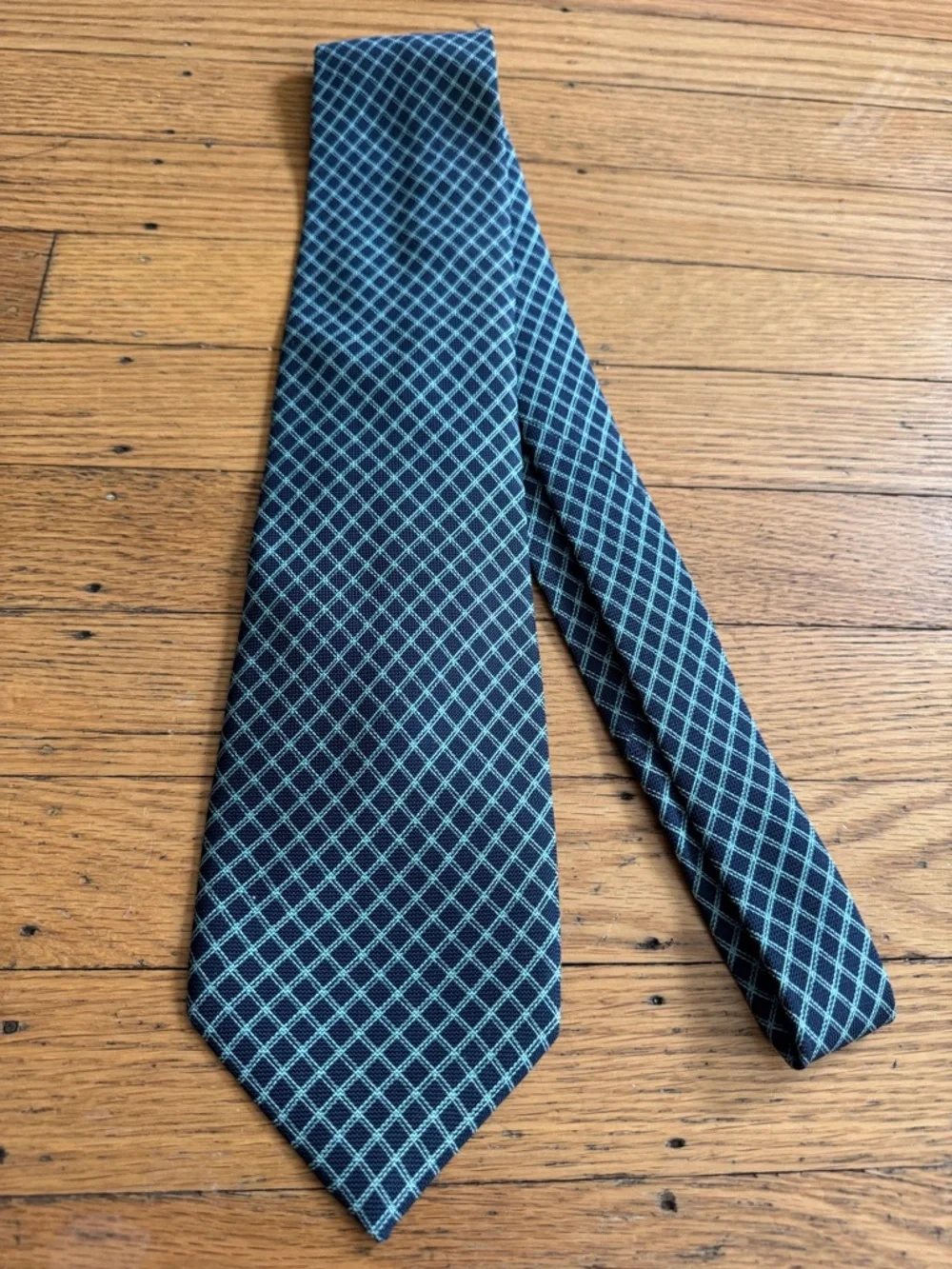 Luciano Barbera Silk Tie Navy Teal Windowpane Grid Made in Italy